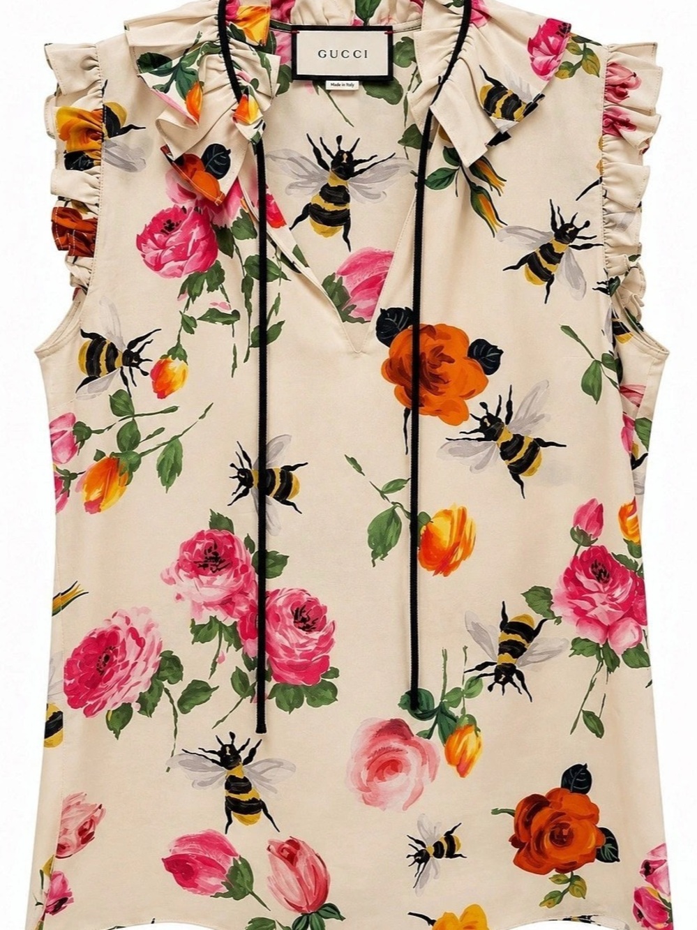 Gucci Rose Print Silk Crepe De Chine Sleeveless Blouse Size 44